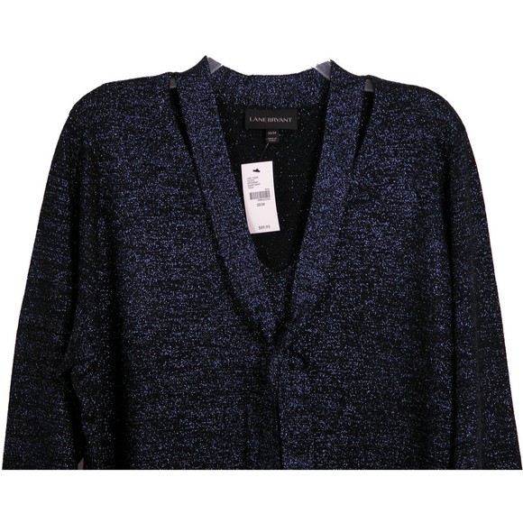 Lane Bryant Womens Sweater Dress 22/24 Metallic Sparkle Blue Tie Neck Career New - Picture 3 of 11